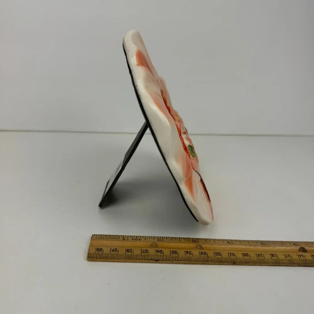 Vtg‎ Tabletop Miniature Frame Ceramic Hibiscus Dragon Fly Glazed 3x3 Image Size